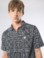 Black Patchwork Paisley Zip Polo