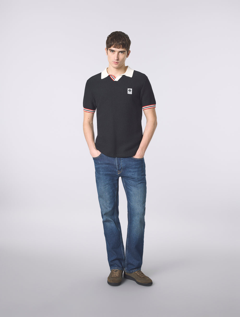 Black Stratosphere Short Sleeve Knit Polo
