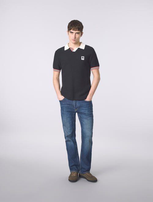 Black Stratosphere Short Sleeve Knit Polo