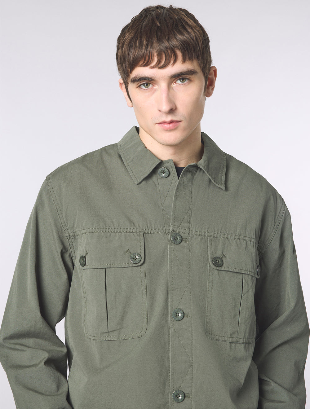 Dark Green Bostall Solid Overshirt