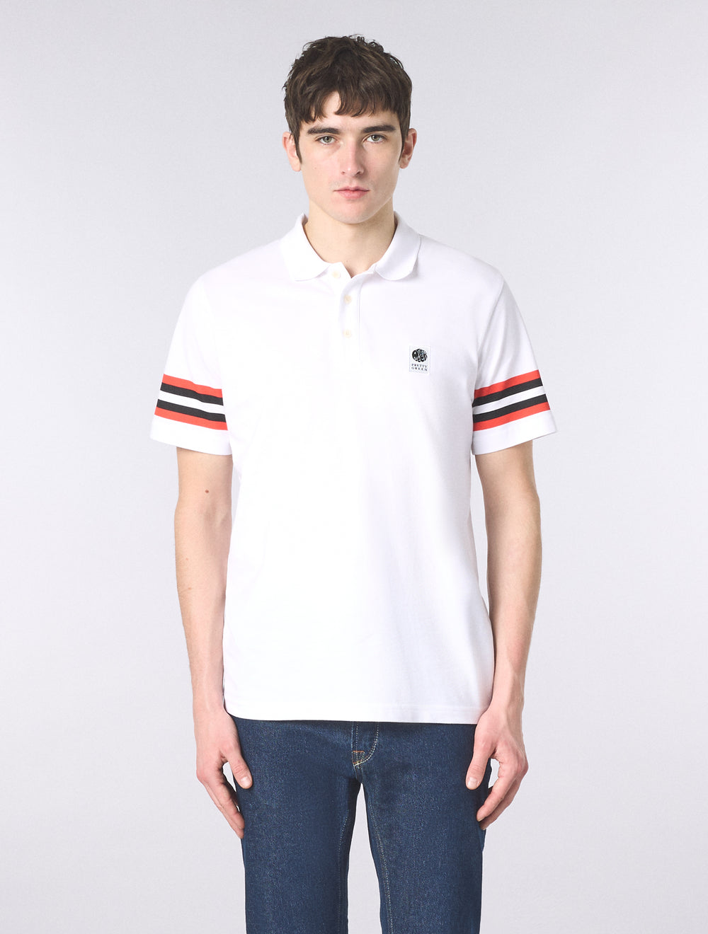 White Stratosphere Sleeve Stripe Polo