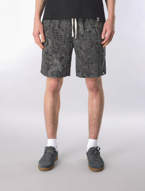 Black Resonance Linear Paisley Shorts