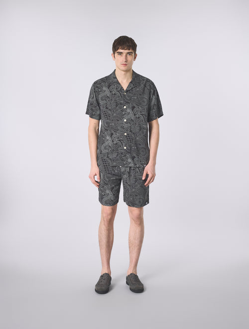 Black Resonance Linear Paisley Short Sleeve Shirt