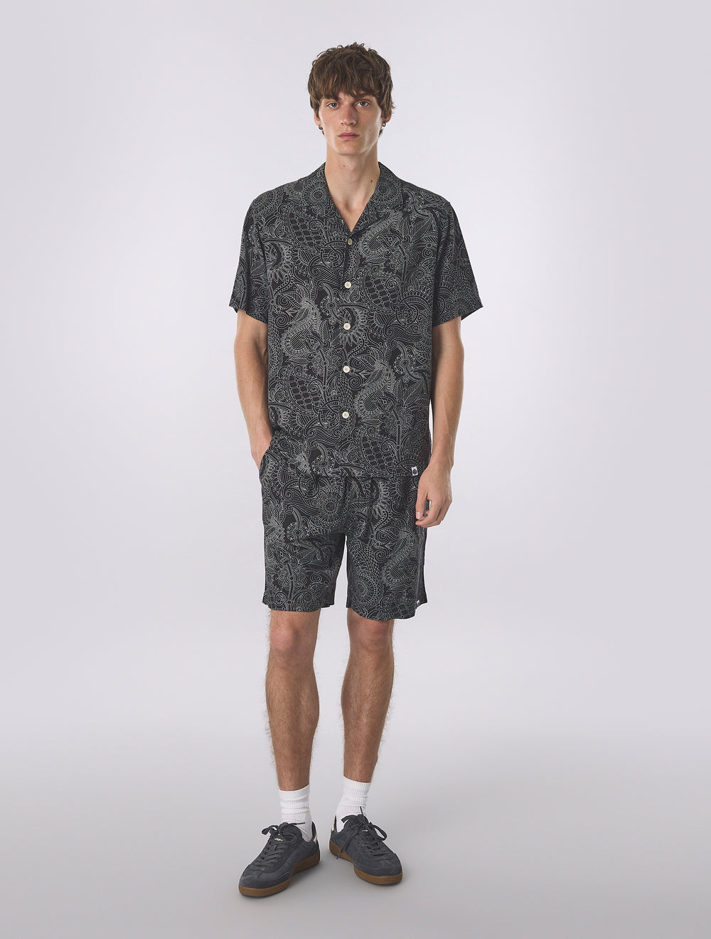 Black Resonance Linear Paisley Short Sleeve Shirt