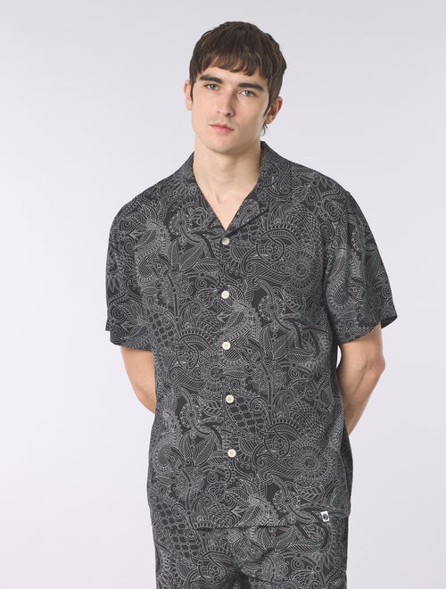 Black Resonance Linear Paisley Short Sleeve Shirt