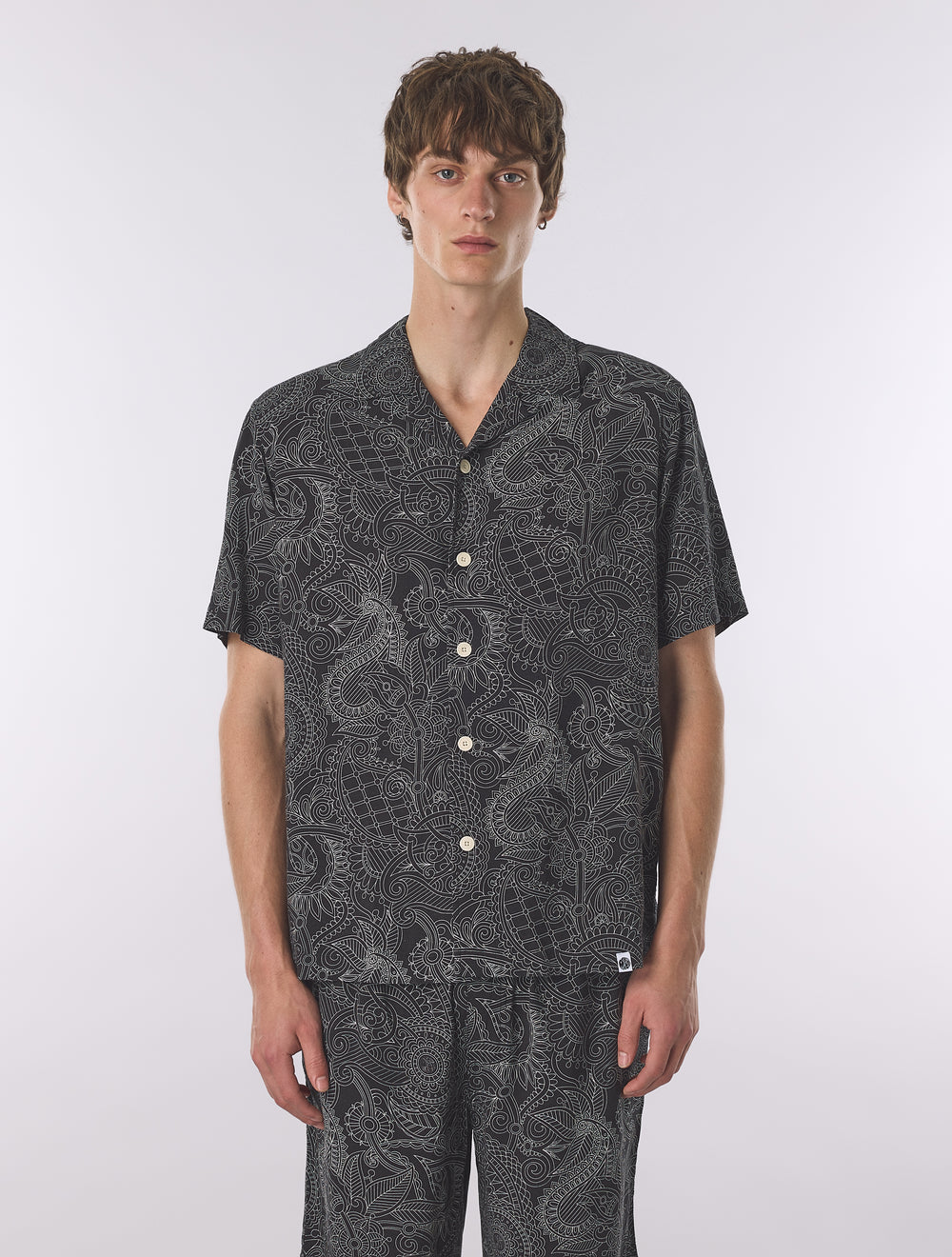 Black Resonance Linear Paisley Short Sleeve Shirt