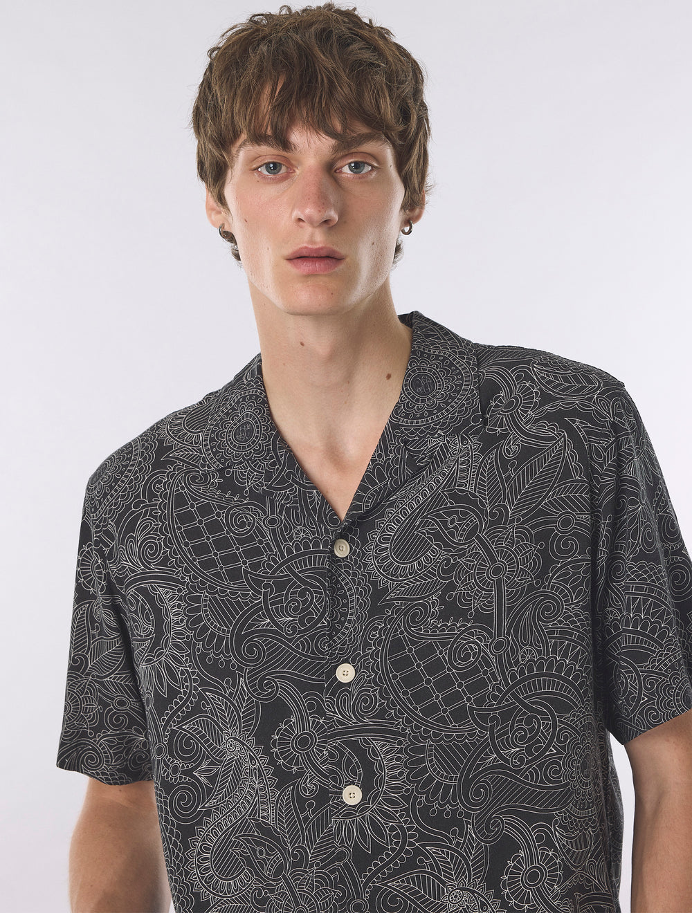 Black Resonance Linear Paisley Short Sleeve Shirt
