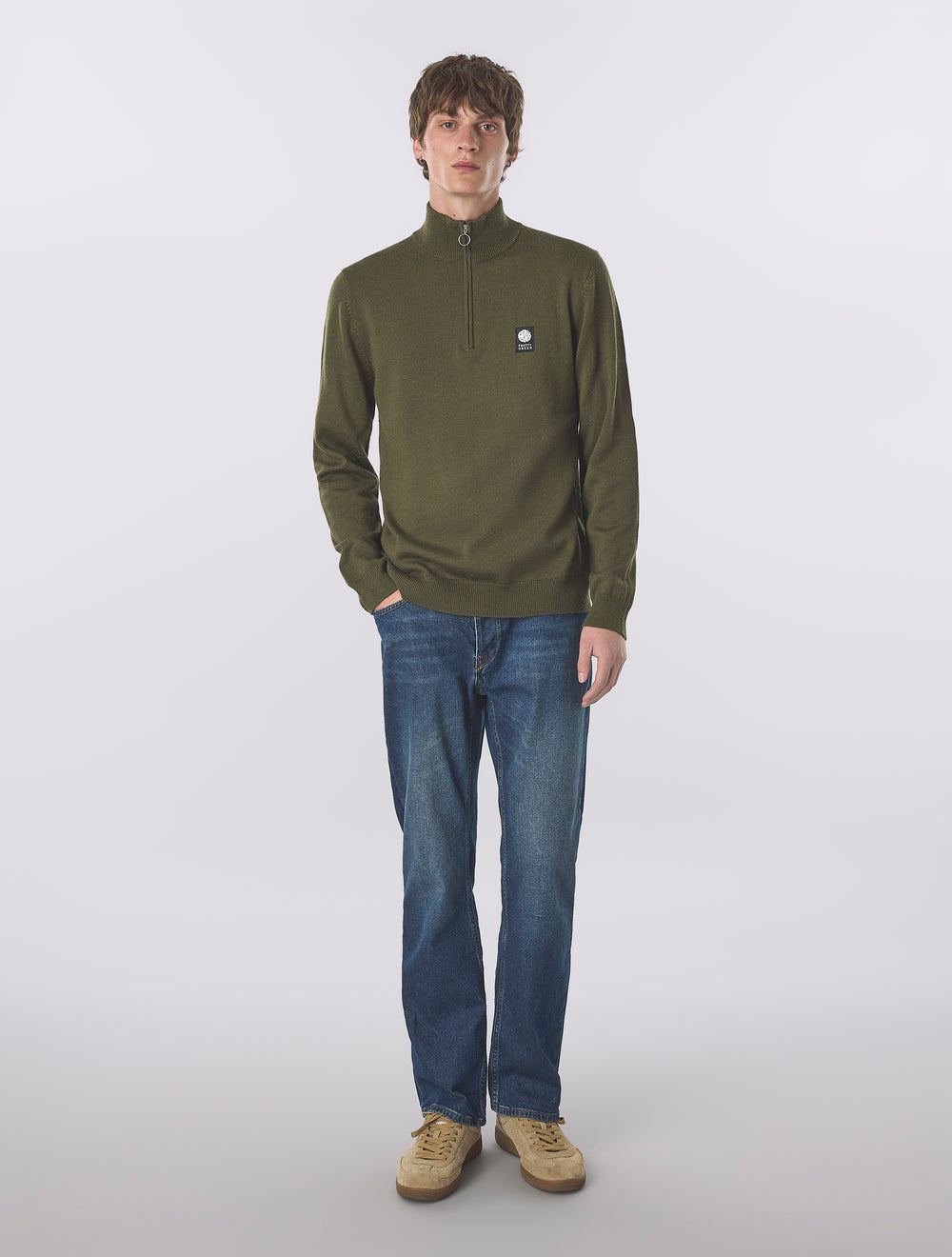 Khaki Merino Blend Quarter Zip