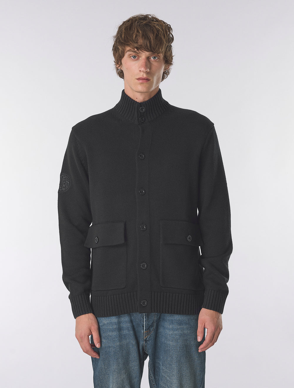 Black Temperance Funnel Neck Knit