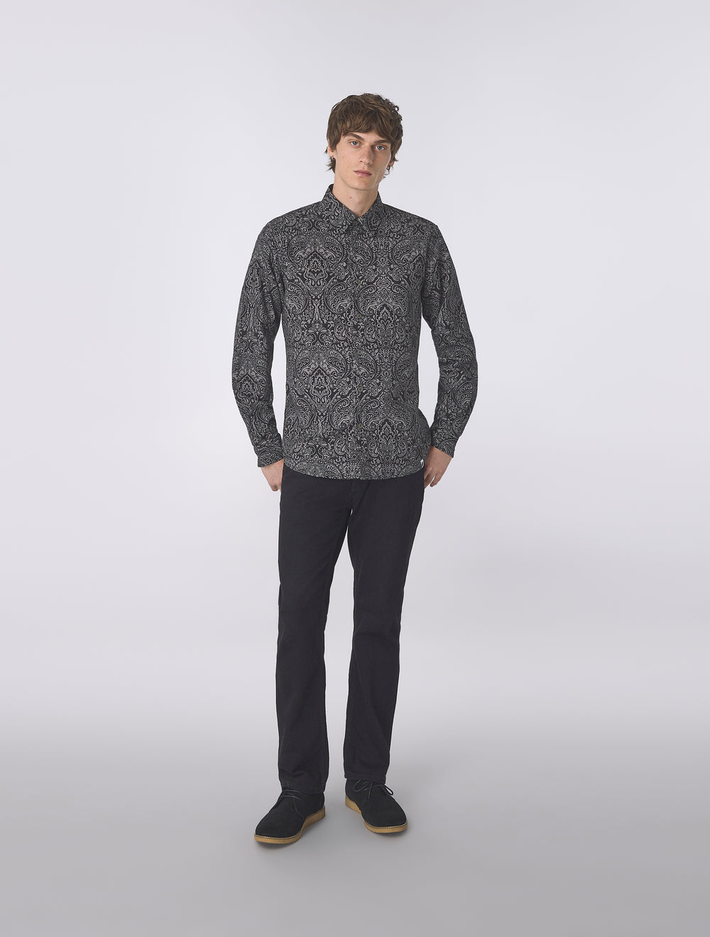 Black Rave On Linear Paisley Shirt