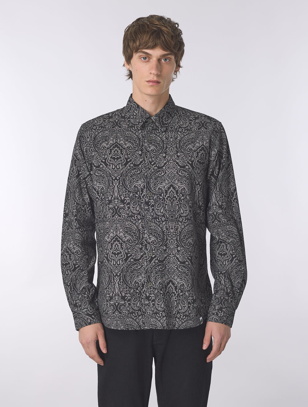 Black Rave On Linear Paisley Shirt