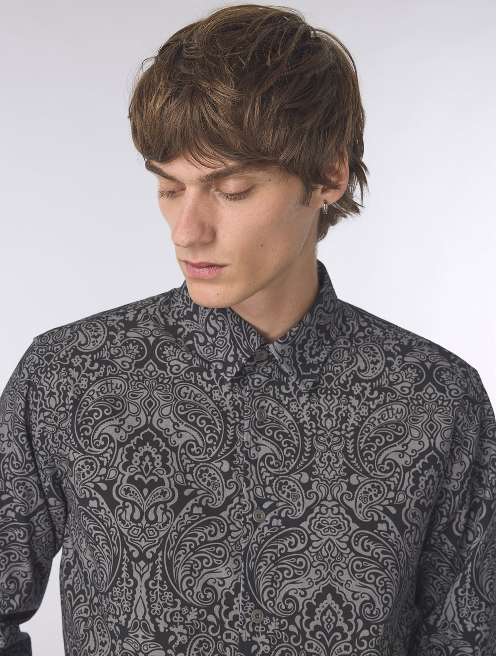 Black Rave On Linear Paisley Shirt