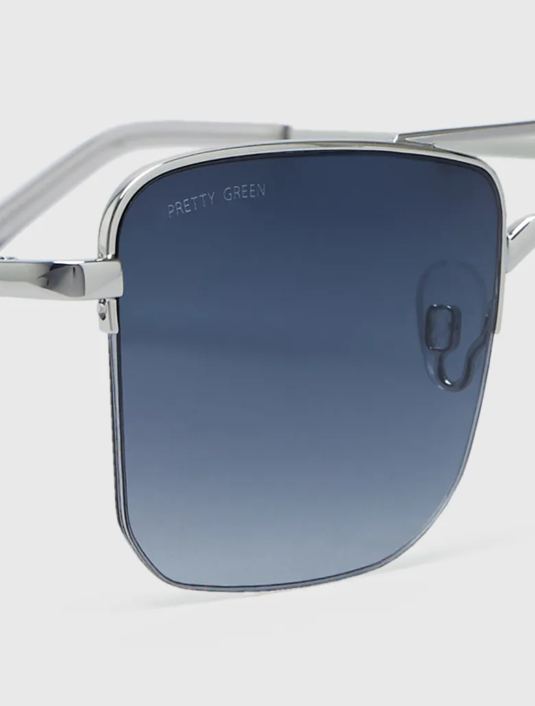 BNWT Pretty Green Brow Bar Metal Sunglasses In Silver RRP £110 Filter Category 3